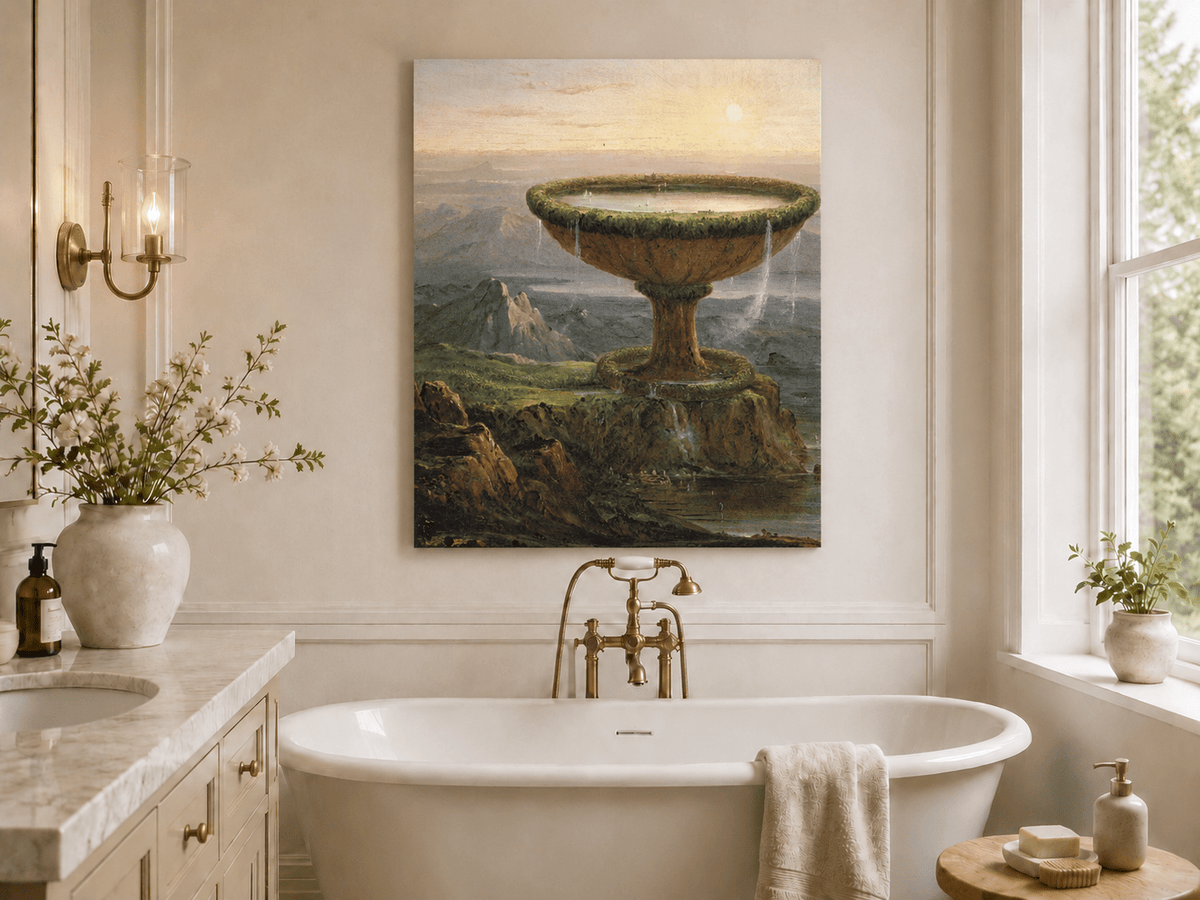 Peinture à l'huile de paysage - Paysage fantastique à l'urne géante