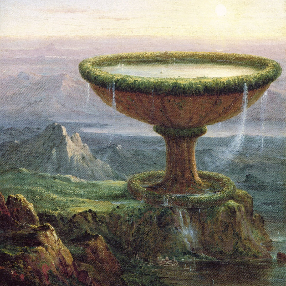 Landscape Oil Painting - Fantastical Giant Urn Landscape with Mountains - Oil Painting Haven