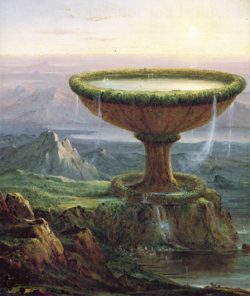 Landscape Oil Painting - Fantastical Giant Urn Landscape with Mountains - Oil Painting Haven