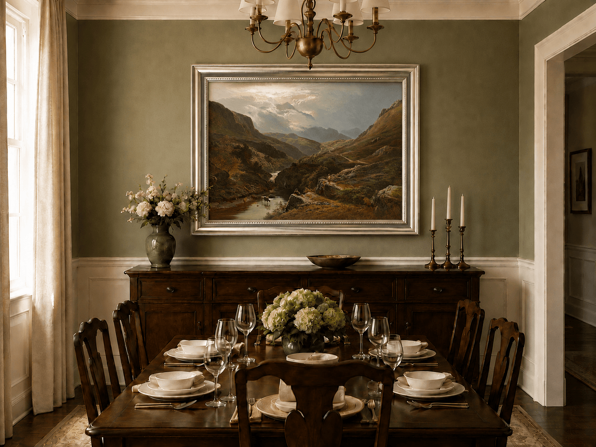 Landscape Oil Painting - Figures in a Mountain Valley