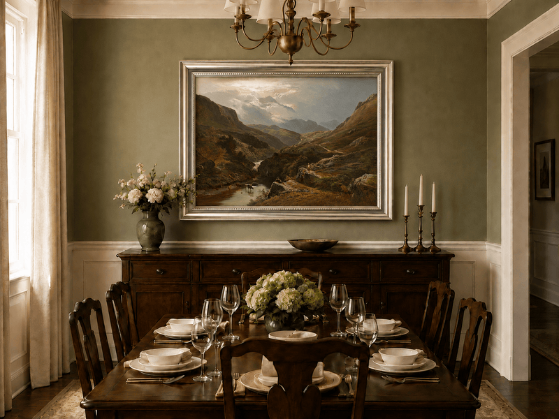 Landscape Oil Painting - Figures in a Mountain Valley