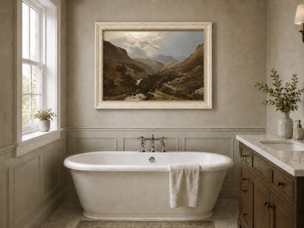 Landscape Oil Painting - Figures in a Mountain Valley