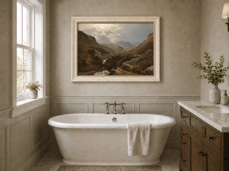 Landscape Oil Painting - Figures in a Mountain Valley