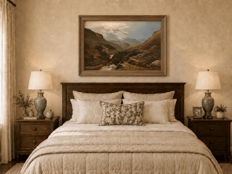 Landscape Oil Painting - Figures in a Mountain Valley