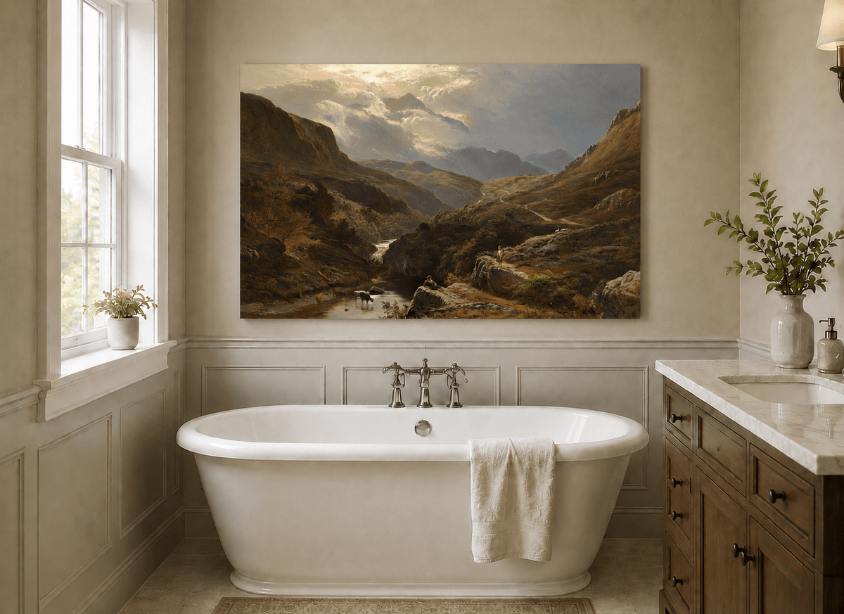 Landscape Oil Painting - Figures in a Mountain Valley
