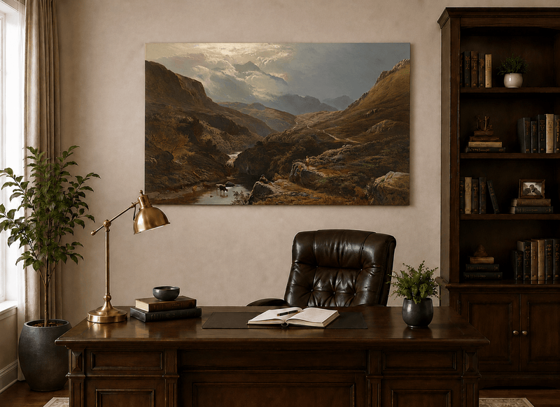 Landscape Oil Painting - Figures in a Mountain Valley