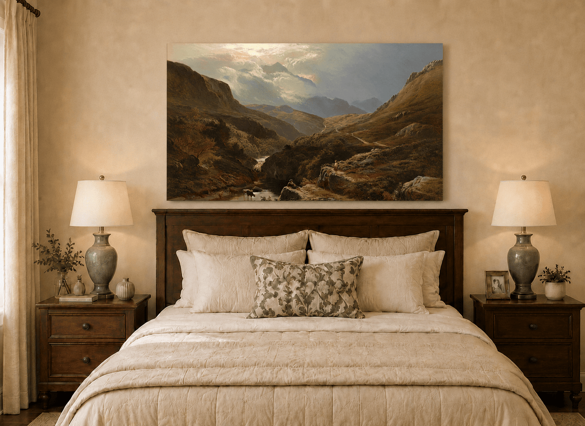 Landscape Oil Painting - Figures in a Mountain Valley