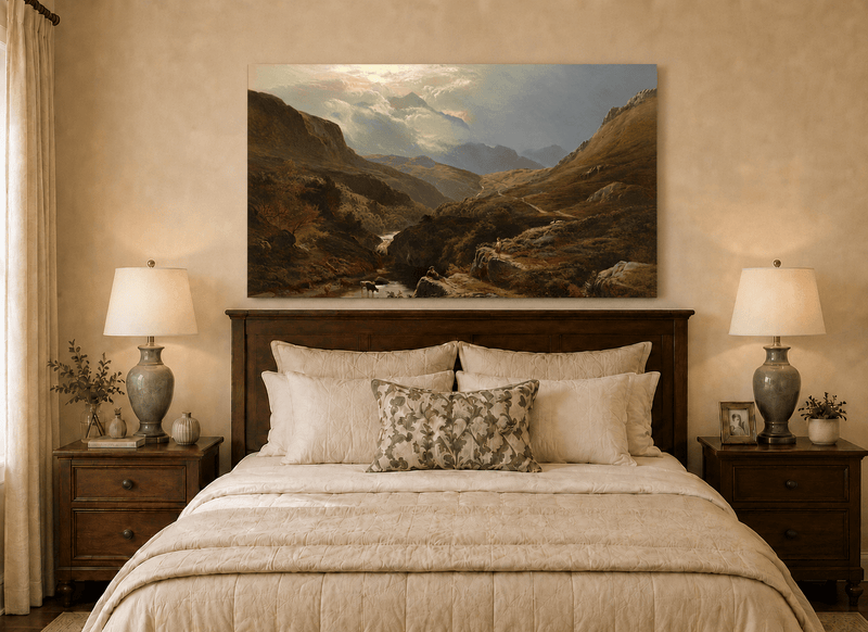 Landscape Oil Painting - Figures in a Mountain Valley