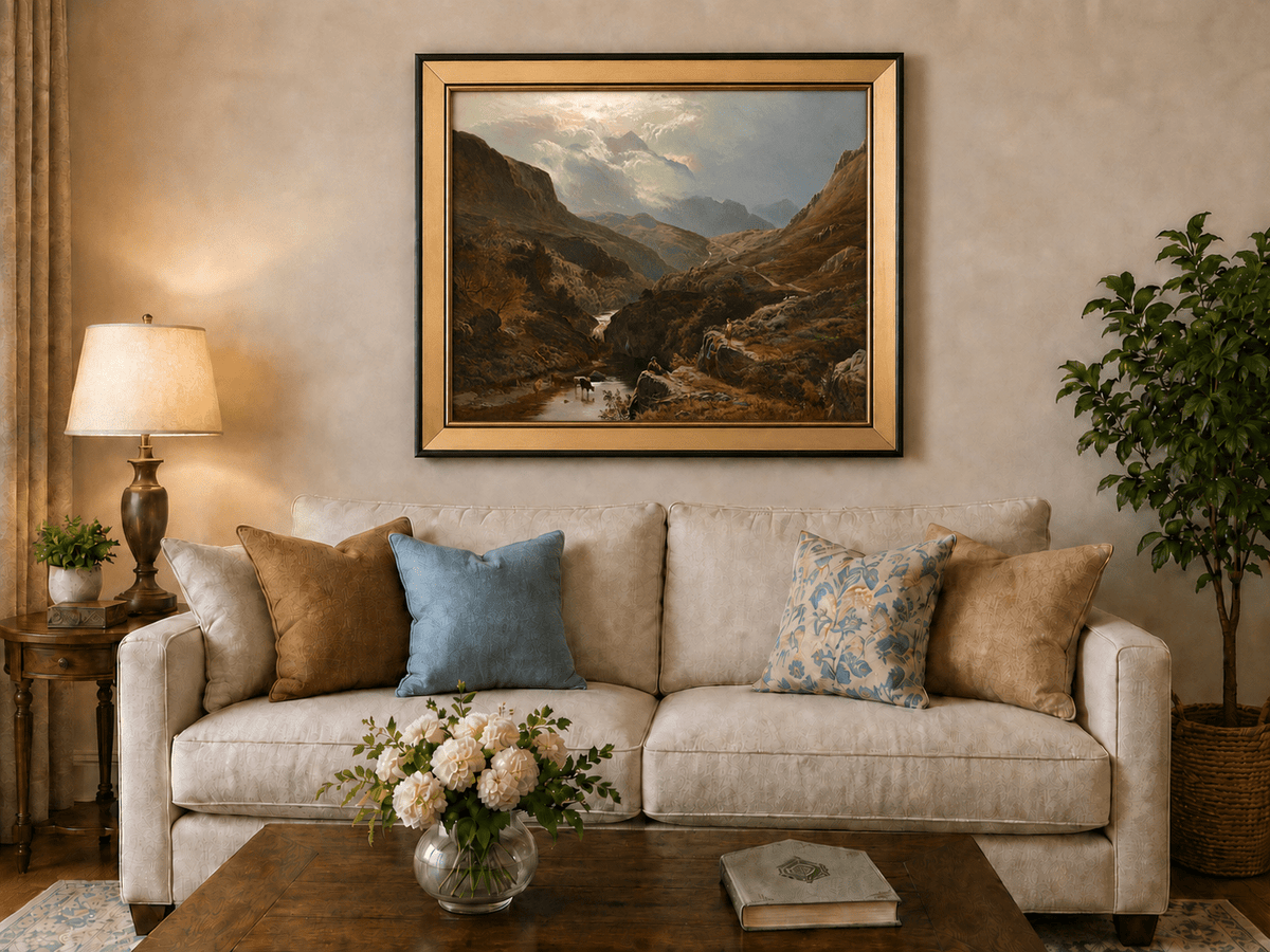 Landscape Oil Painting - Figures in a Mountain Valley