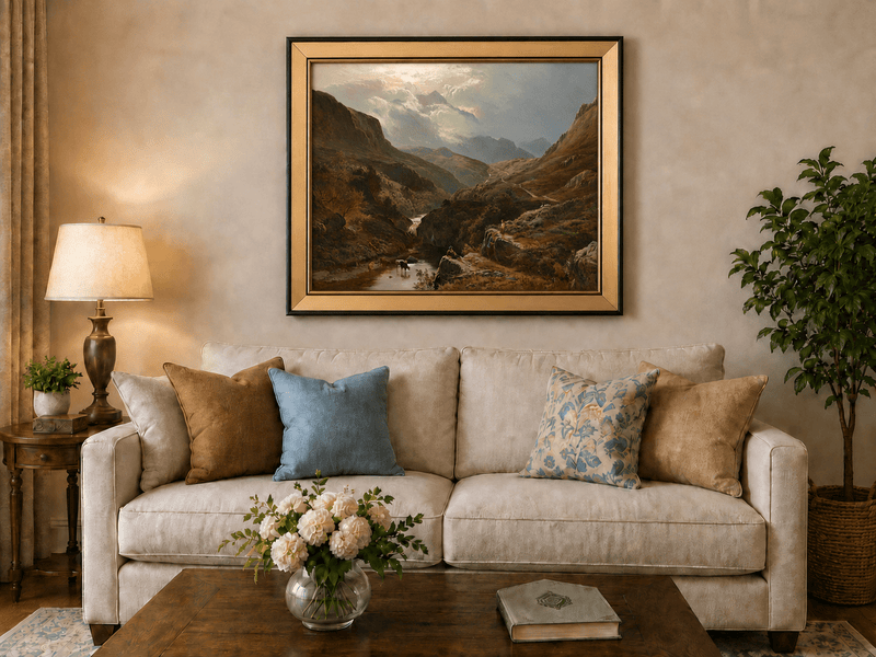 Landscape Oil Painting - Figures in a Mountain Valley