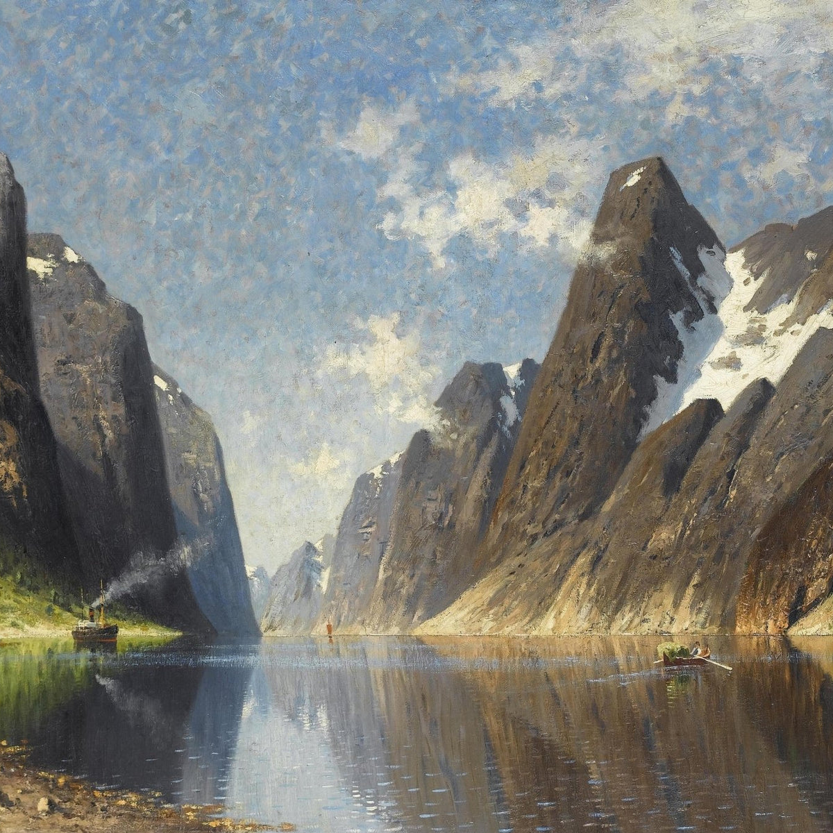 Landscape Oil Painting - Fjord Valley & Calm Lake Reflections - Oil Painting Haven