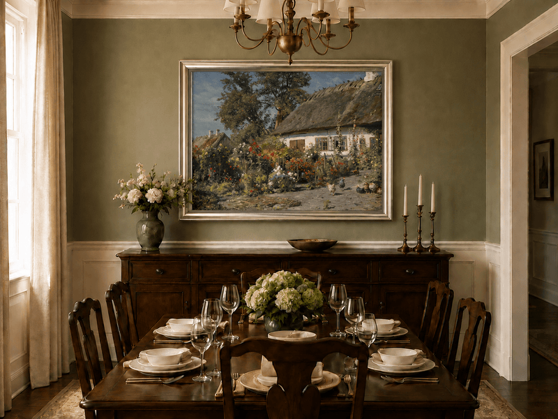 Paysage de jardin de cottage fleuri, peinture à l'huile, scène peinte à la main