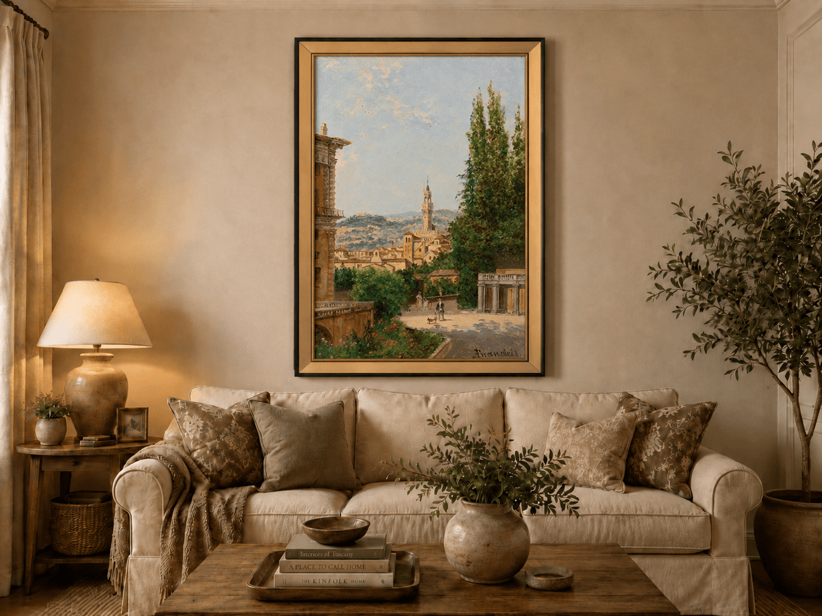 Landscape Oil Painting - Florence Garden with Palazzo Vecchio