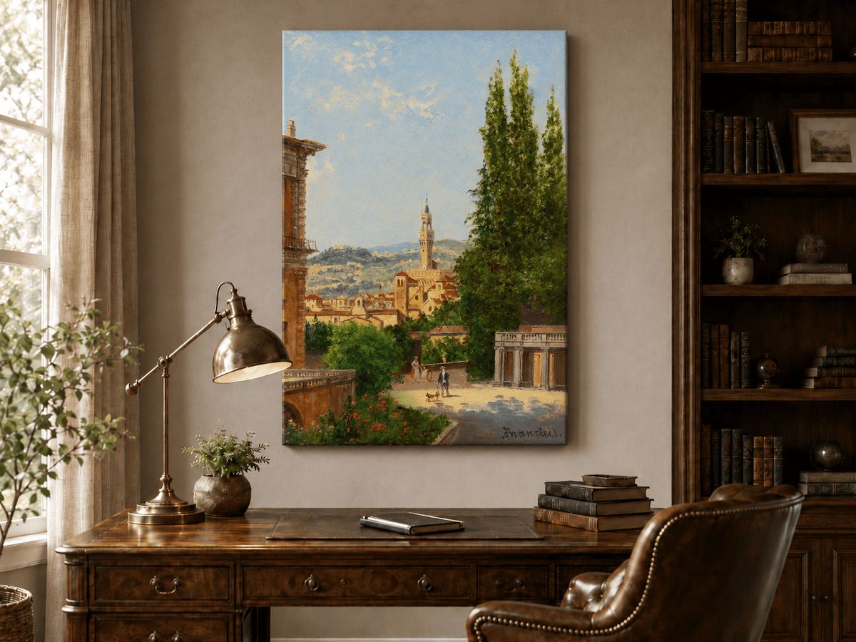 Landscape Oil Painting - Florence Garden with Palazzo Vecchio