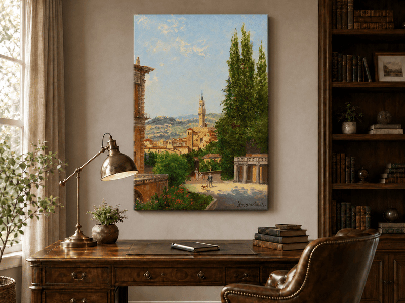 Landscape Oil Painting - Florence Garden with Palazzo Vecchio