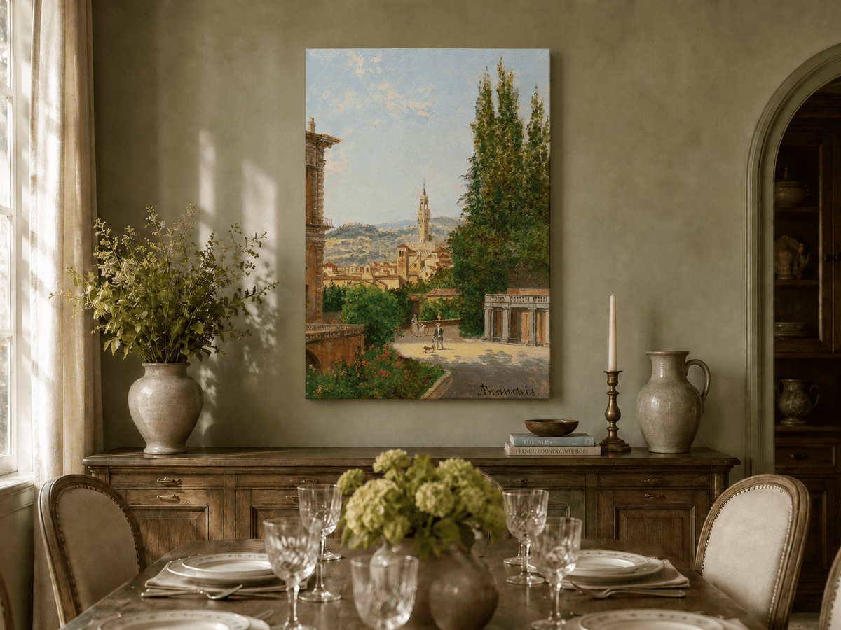Landscape Oil Painting - Florence Garden with Palazzo Vecchio