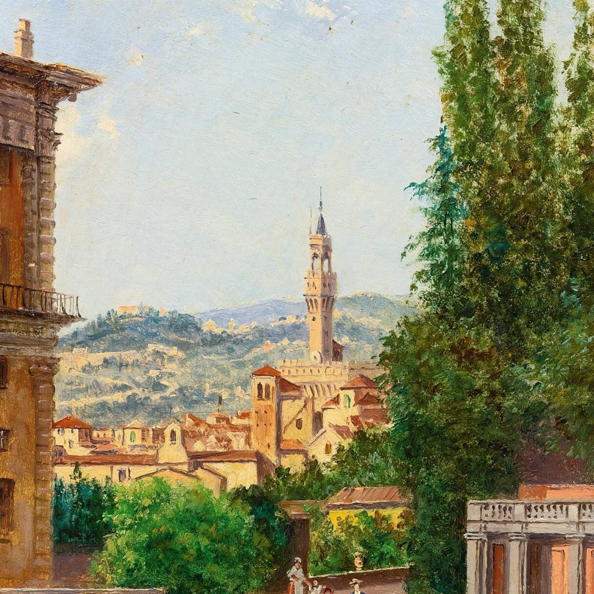 Hand-painted florence garden with palazzo vecchio landscape oil painting on canvas