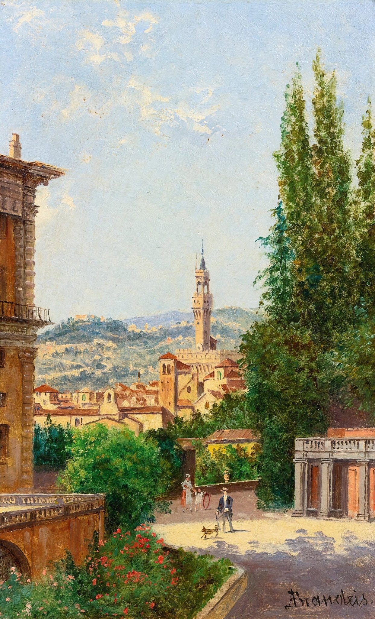 Landscape Oil Painting - Florence Garden with Palazzo Vecchio - Oil Painting Haven