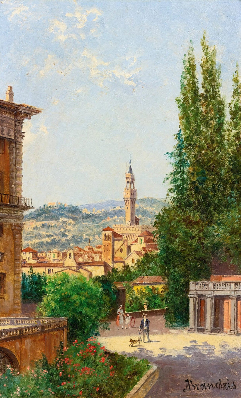 Hand-painted florence garden with palazzo vecchio landscape oil painting on canvas
