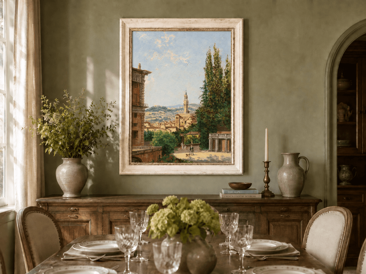 Landscape Oil Painting - Florence Garden with Palazzo Vecchio
