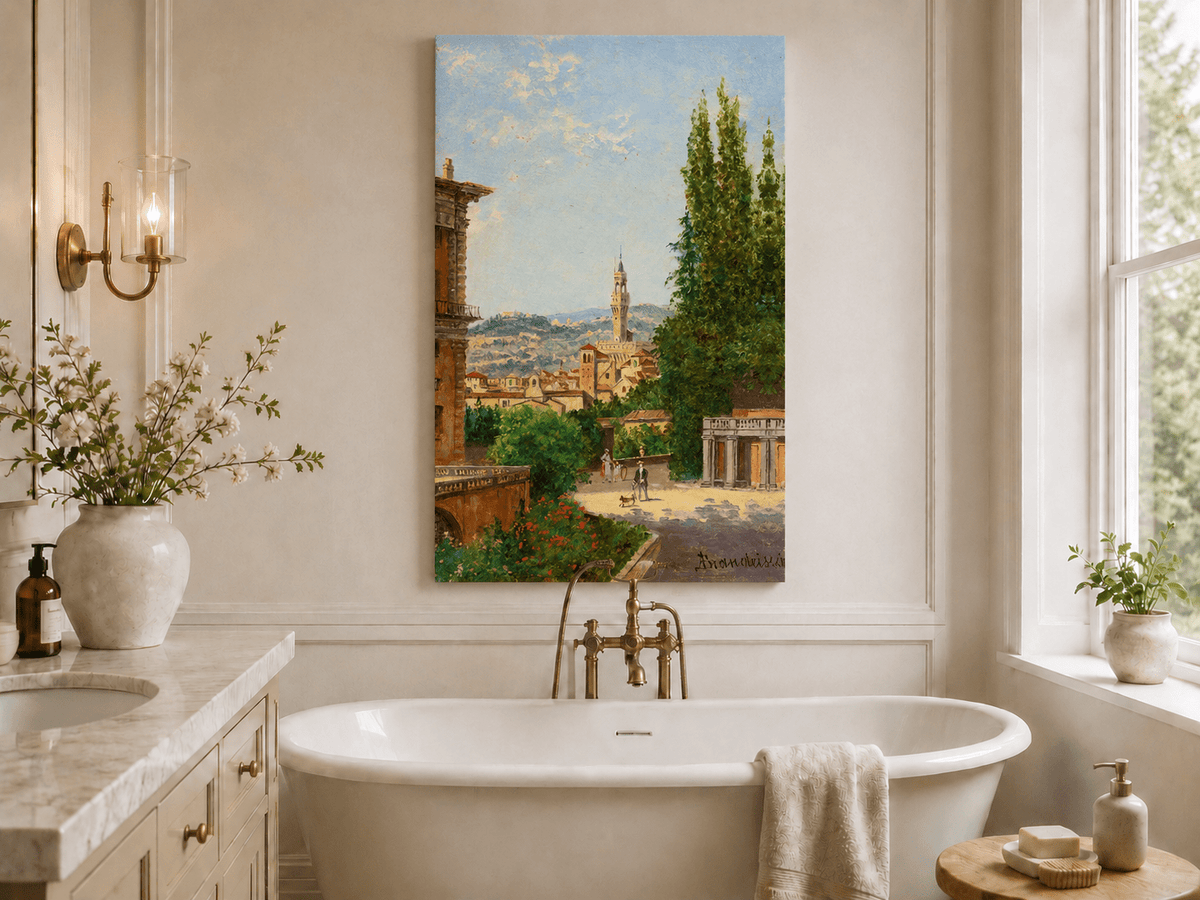 Landscape Oil Painting - Florence Garden with Palazzo Vecchio