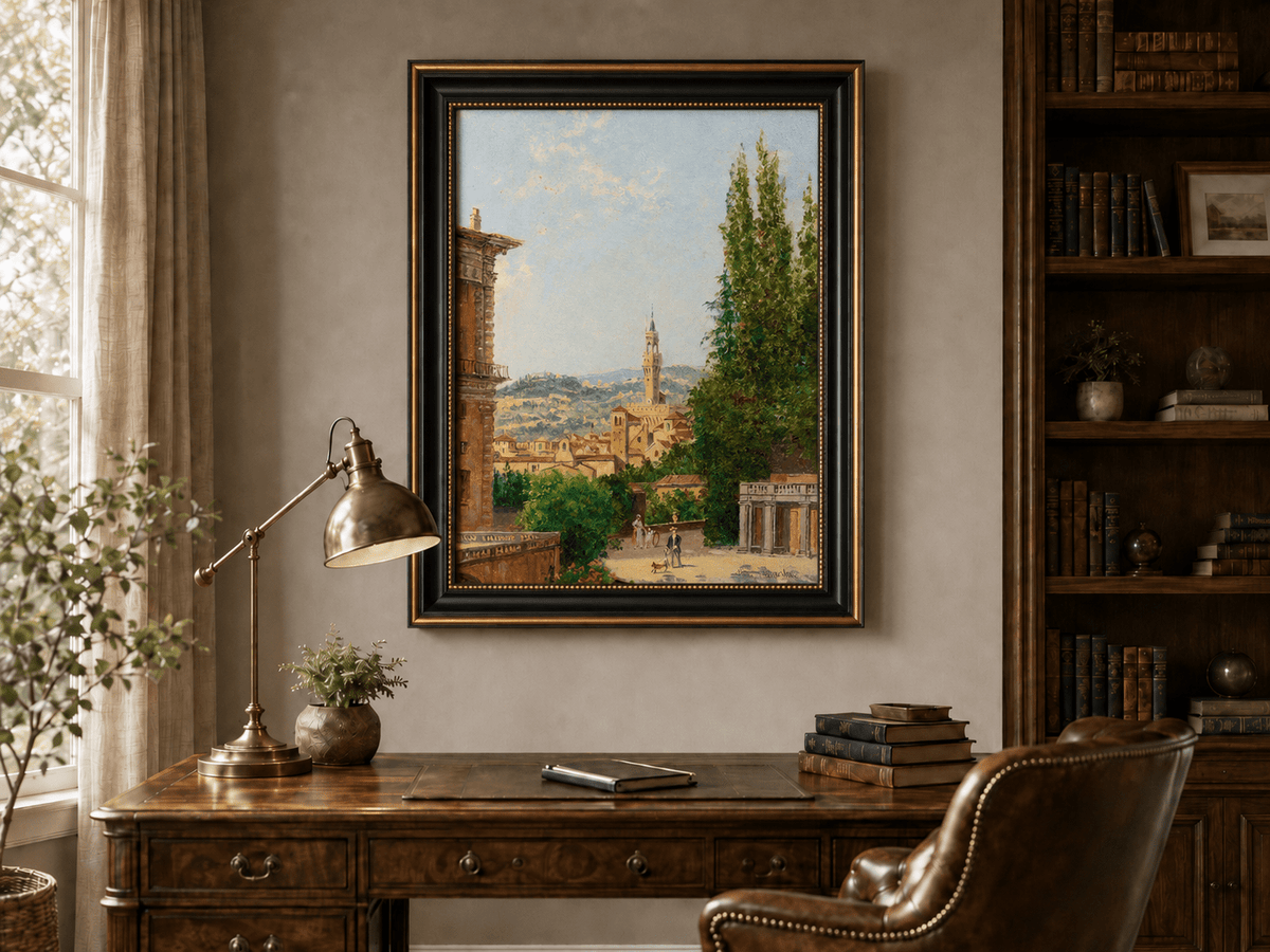 Landscape Oil Painting - Florence Garden with Palazzo Vecchio