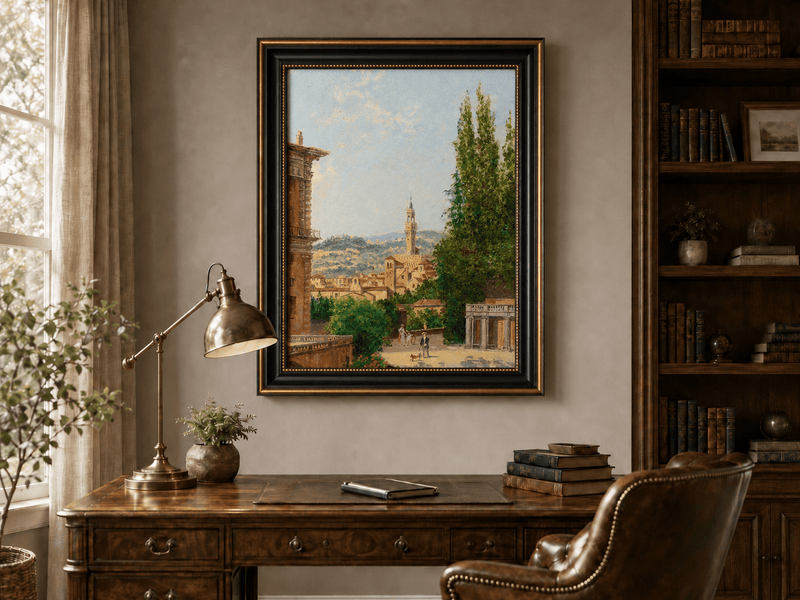 Landscape Oil Painting - Florence Garden with Palazzo Vecchio