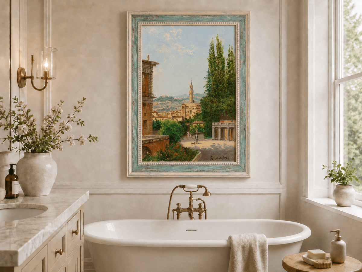 Landscape Oil Painting - Florence Garden with Palazzo Vecchio