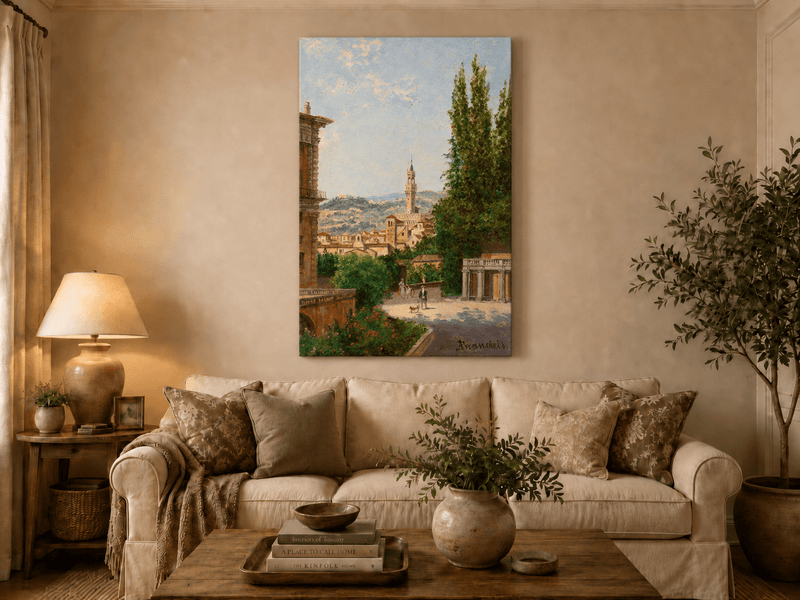 Landscape Oil Painting - Florence Garden with Palazzo Vecchio