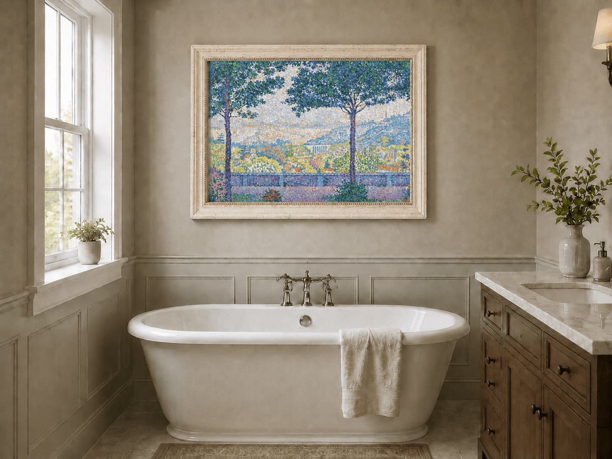 Landscape Oil Painting - Flowering Garden Terrace with Paris View