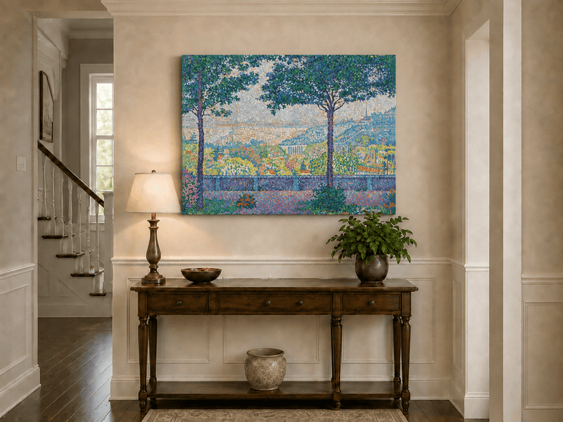 Landscape Oil Painting - Flowering Garden Terrace with Paris View