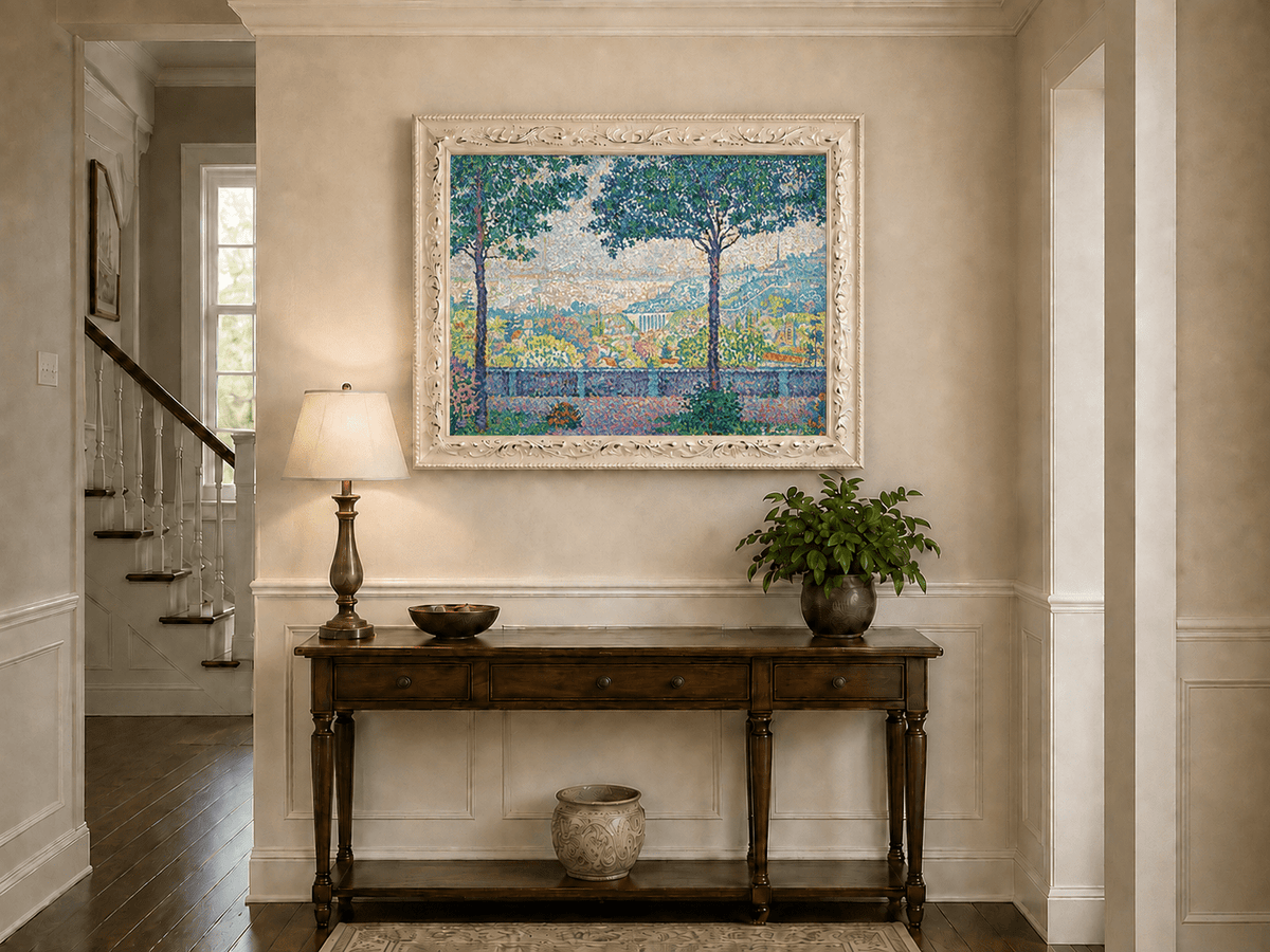 Landscape Oil Painting - Flowering Garden Terrace with Paris View