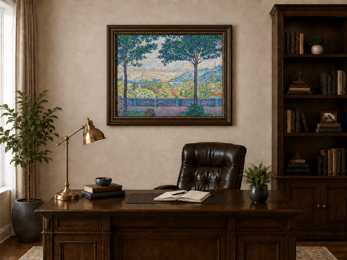 Landscape Oil Painting - Flowering Garden Terrace with Paris View