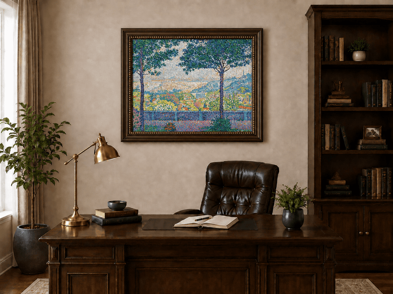 Landscape Oil Painting - Flowering Garden Terrace with Paris View