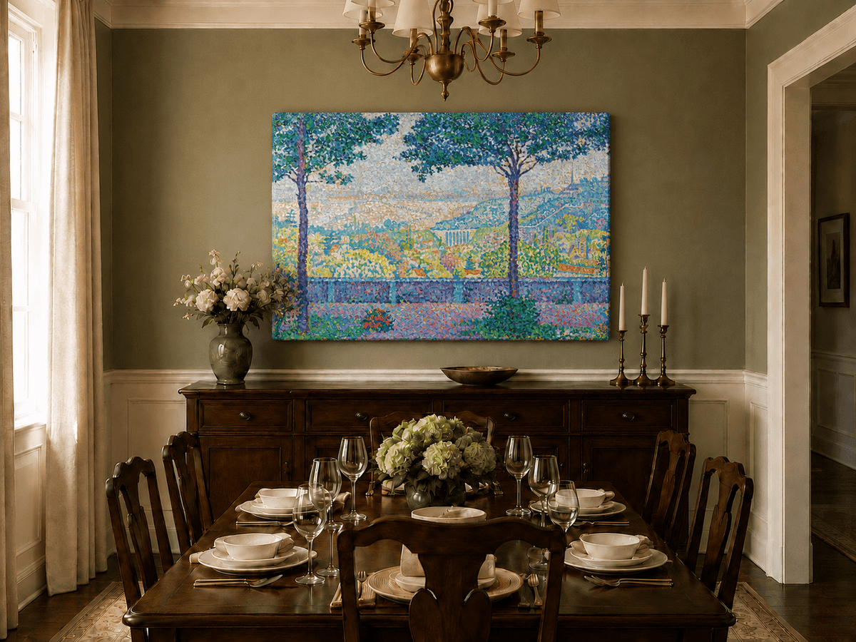Landscape Oil Painting - Flowering Garden Terrace with Paris View
