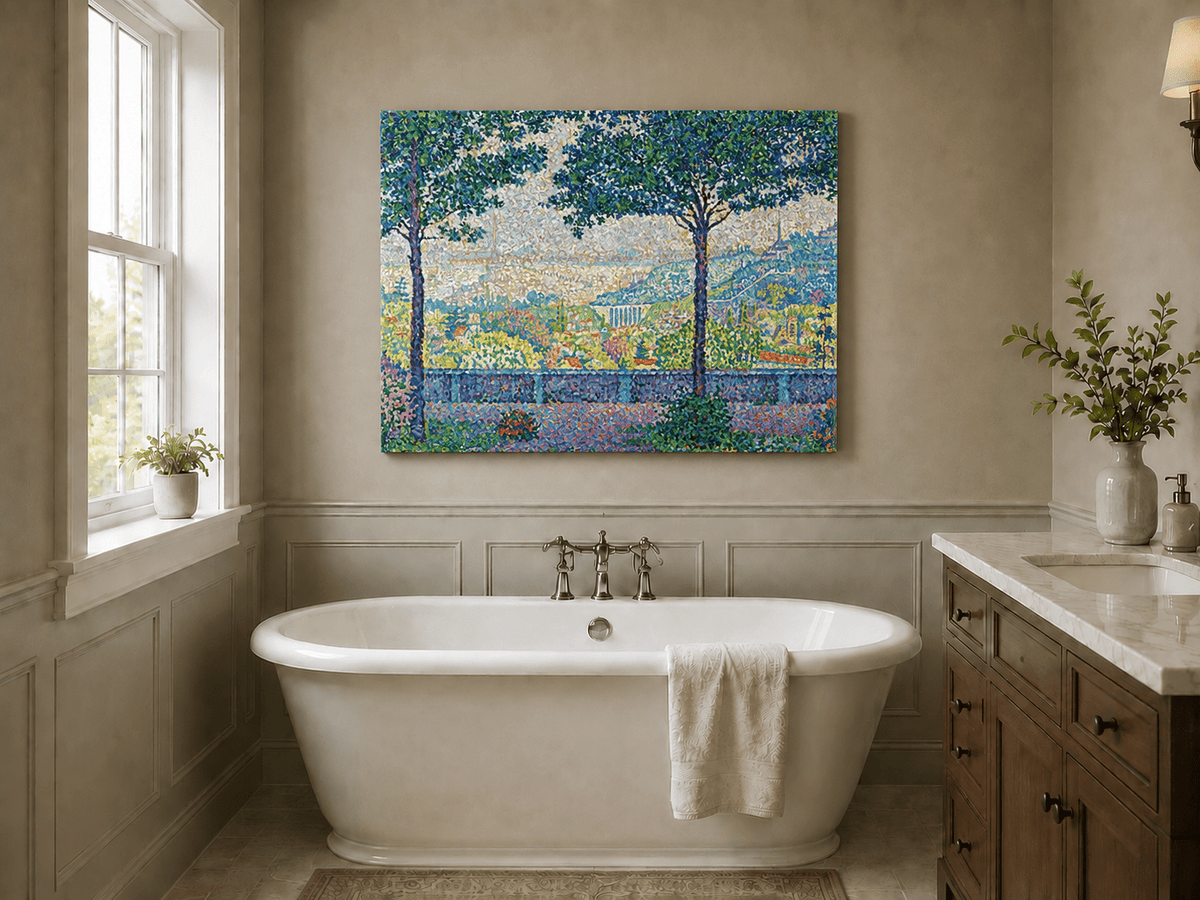 Landscape Oil Painting - Flowering Garden Terrace with Paris View