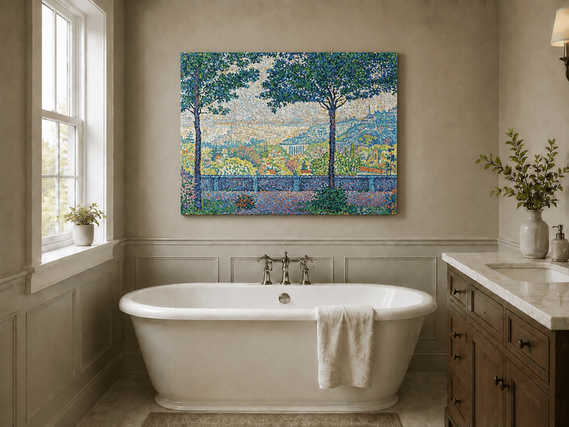 Landscape Oil Painting - Flowering Garden Terrace with Paris View