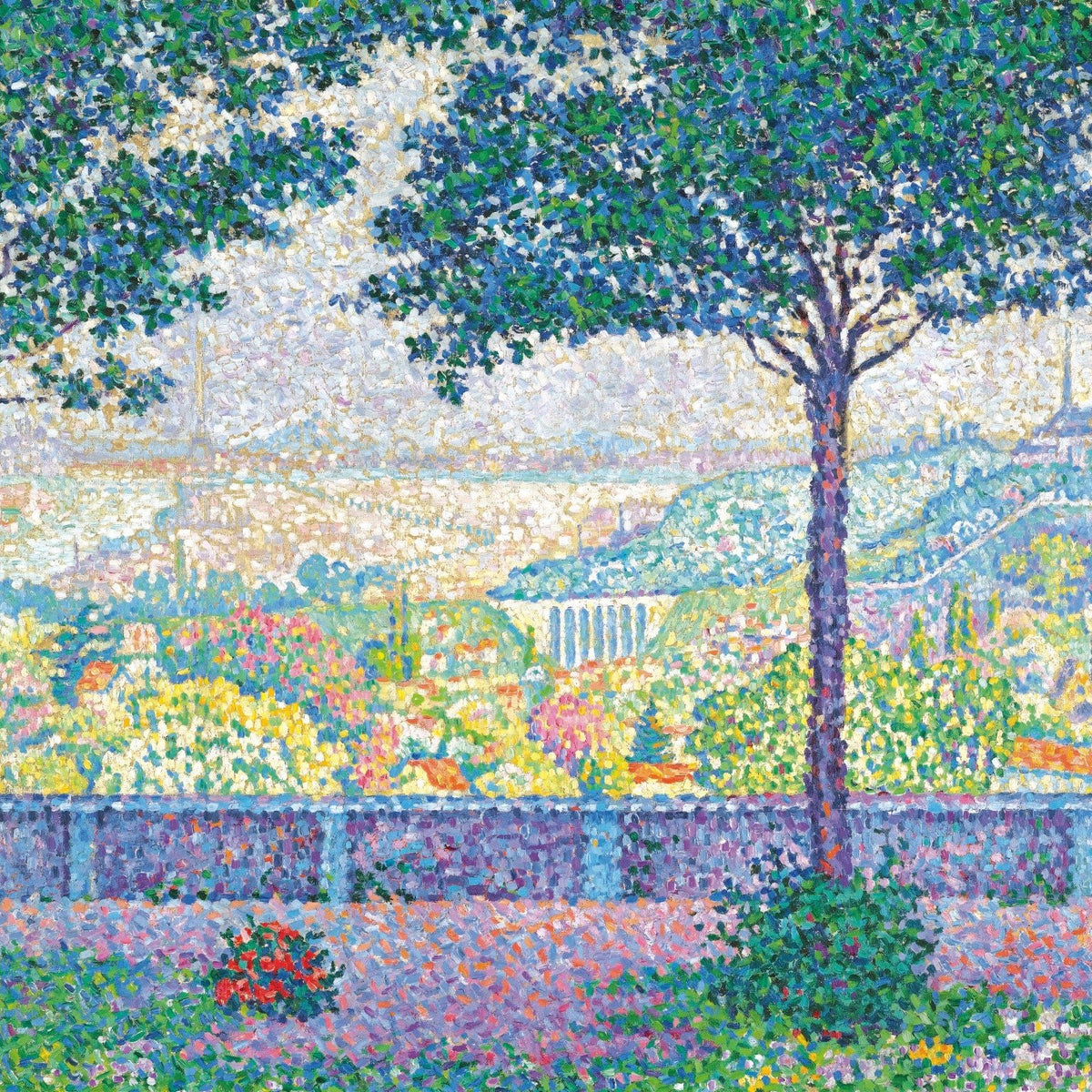 Landscape Oil Painting - Flowering Garden Terrace with Paris View - Oil Painting Haven