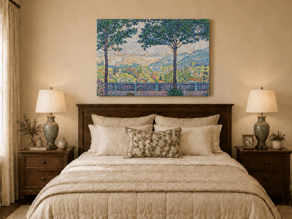 Landscape Oil Painting - Flowering Garden Terrace with Paris View