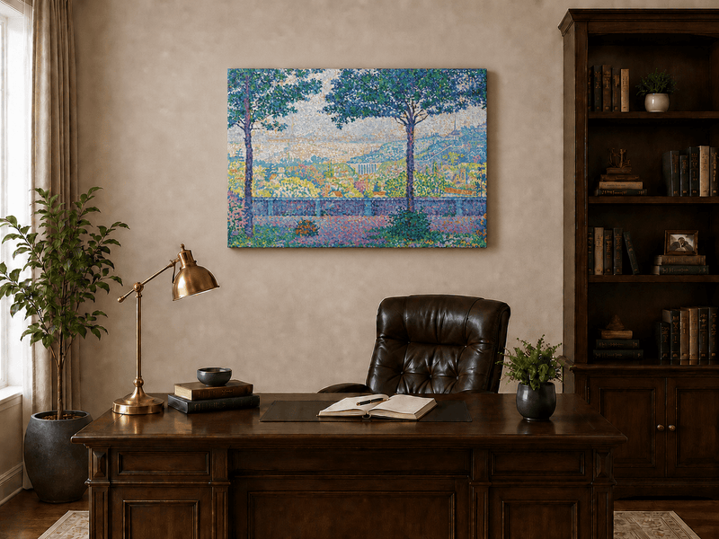 Landscape Oil Painting - Flowering Garden Terrace with Paris View