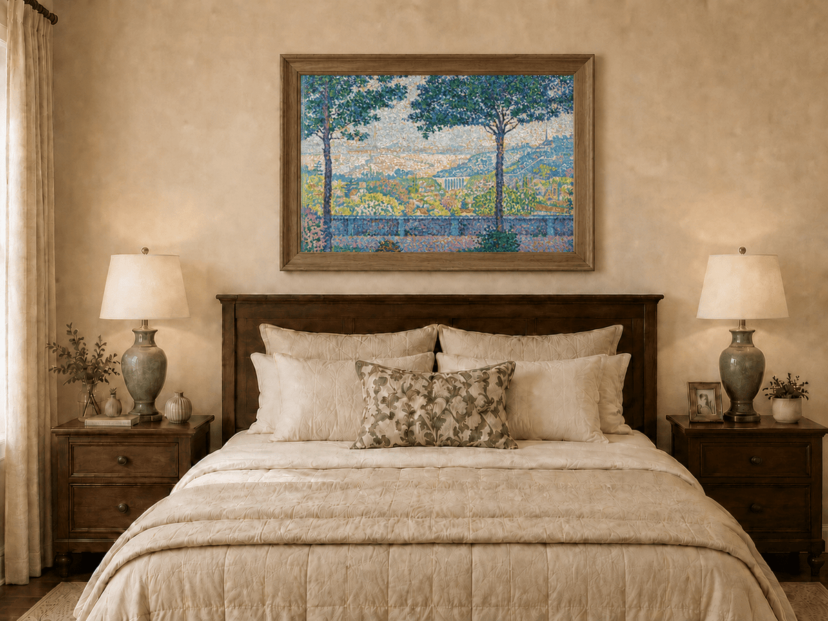Landscape Oil Painting - Flowering Garden Terrace with Paris View