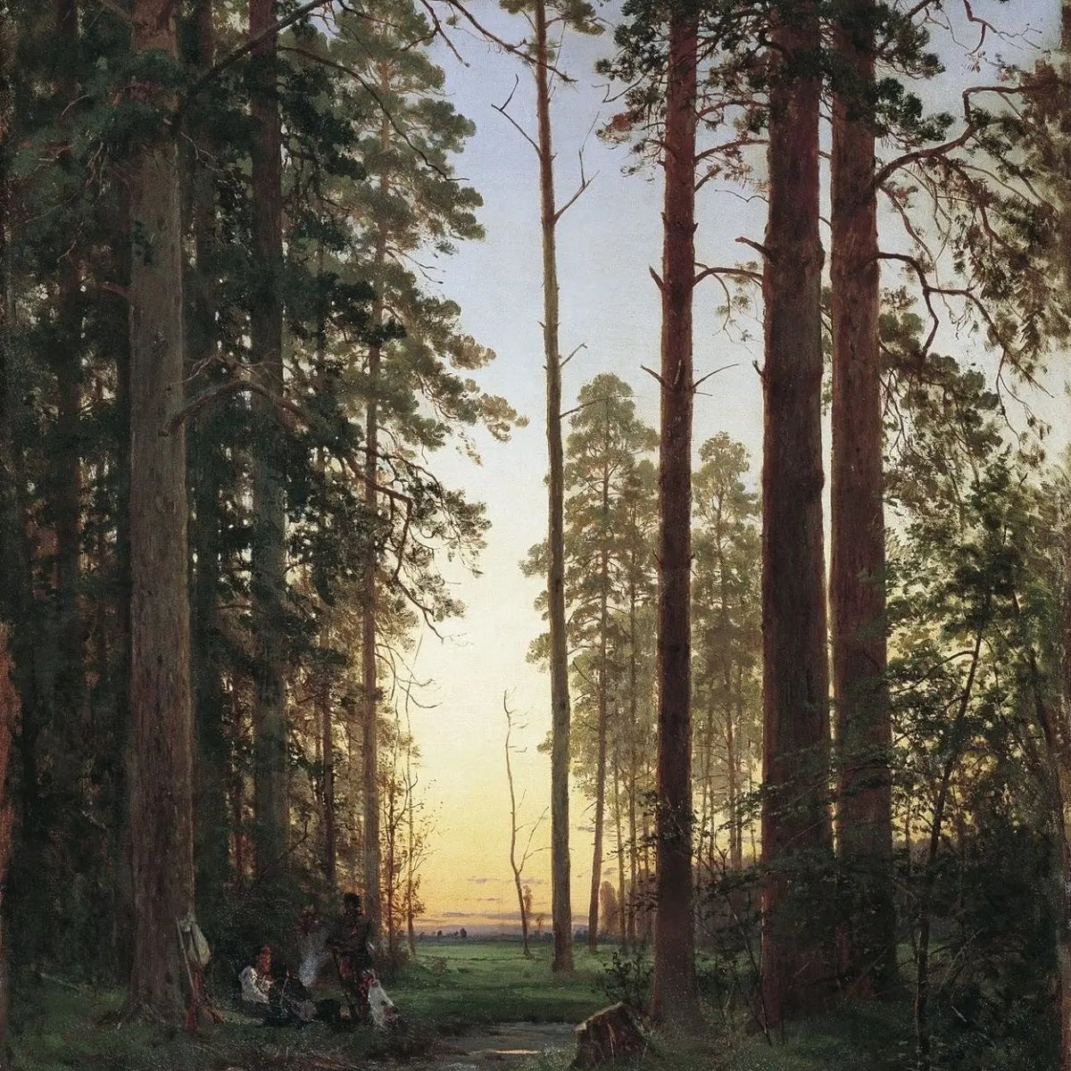 Landscape Oil Painting - Forest at Dusk with Figures Wall Art - Oil Painting Haven