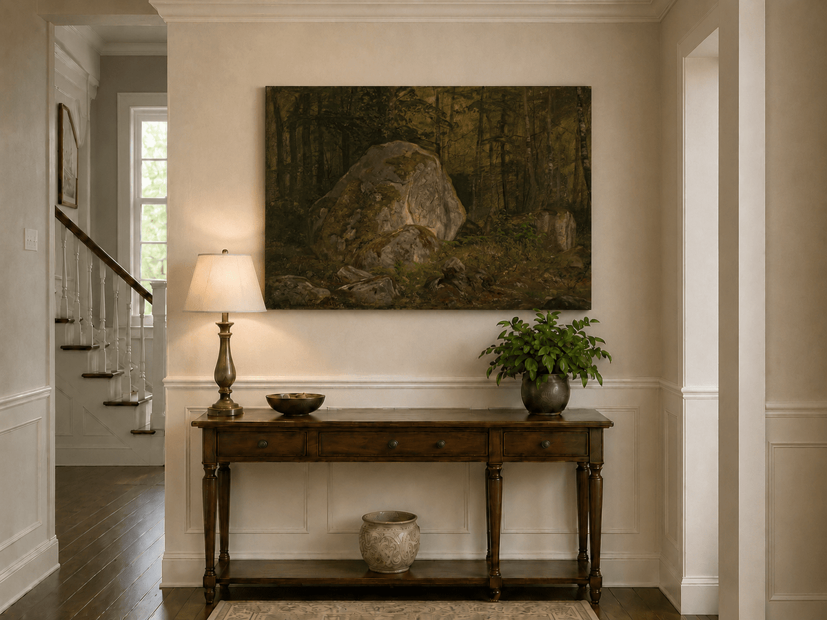 Landscape Oil Painting - Forest Boulders and Quiet Woodland Path