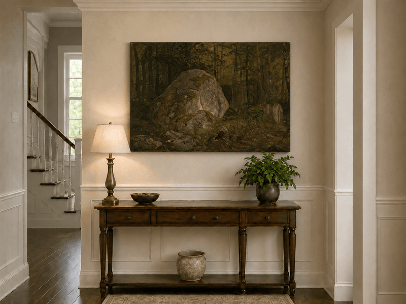 Landscape Oil Painting - Forest Boulders and Quiet Woodland Path