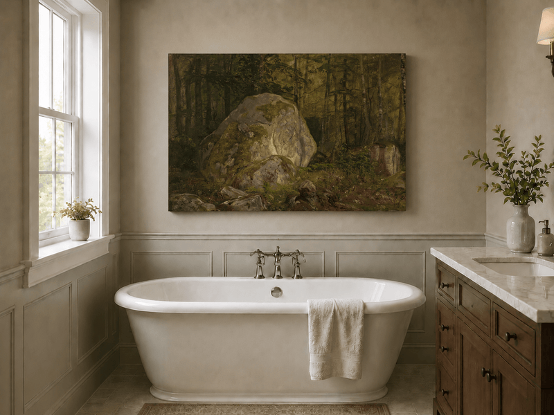 Landscape Oil Painting - Forest Boulders and Quiet Woodland Path