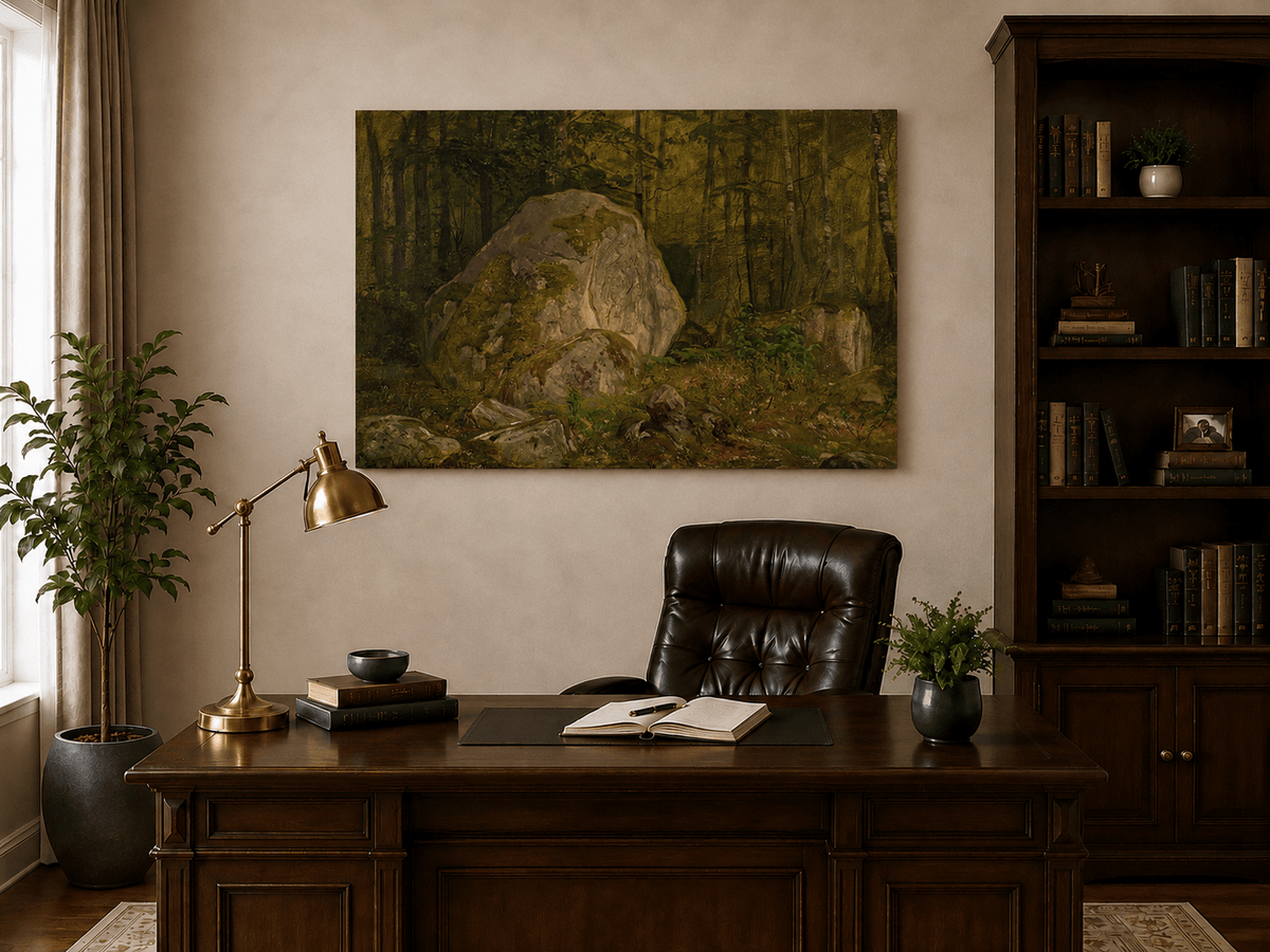 Landscape Oil Painting - Forest Boulders and Quiet Woodland Path