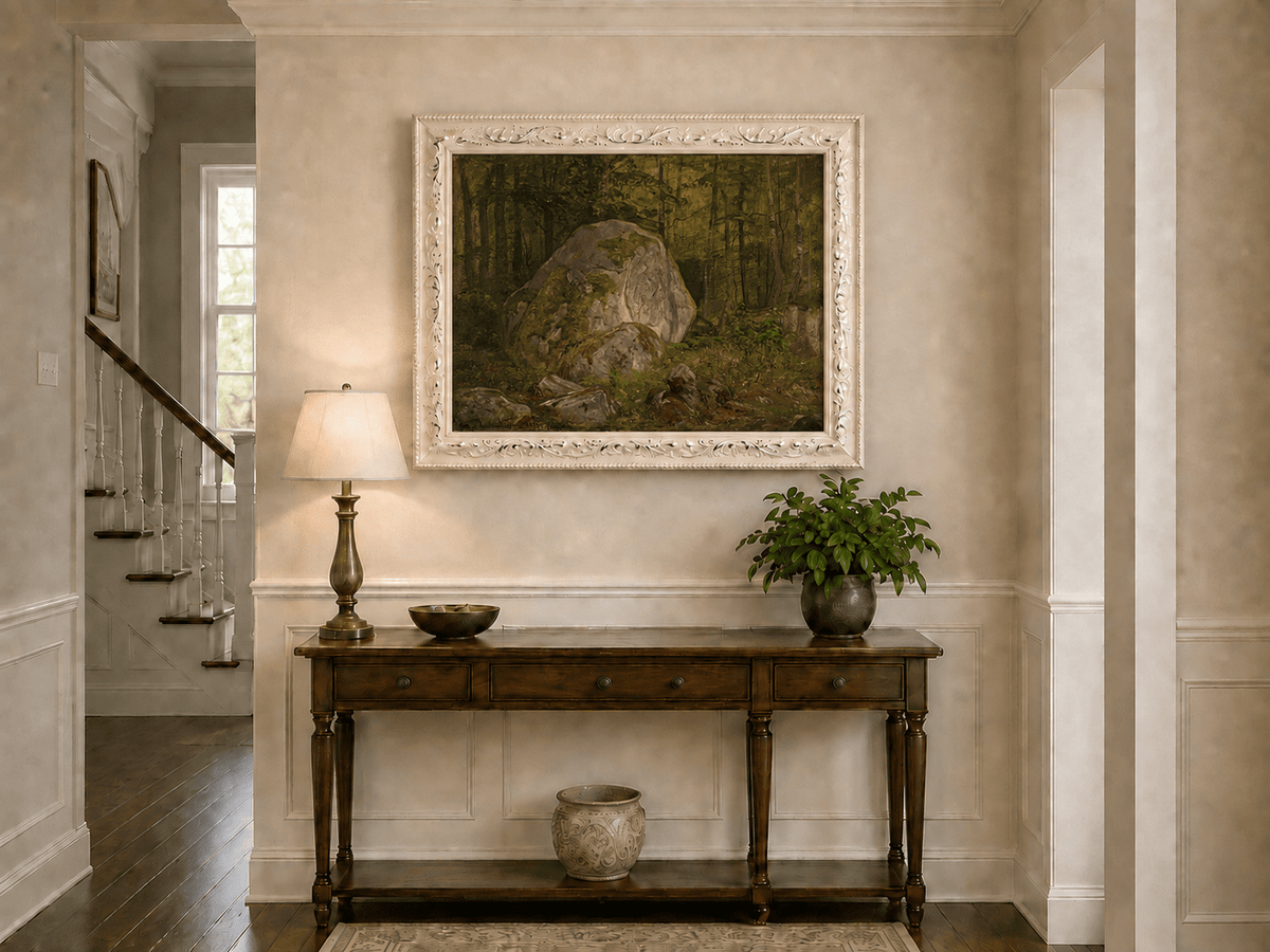 Landscape Oil Painting - Forest Boulders and Quiet Woodland Path