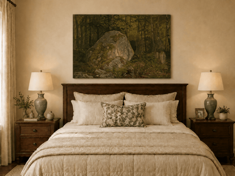 Landscape Oil Painting - Forest Boulders and Quiet Woodland Path