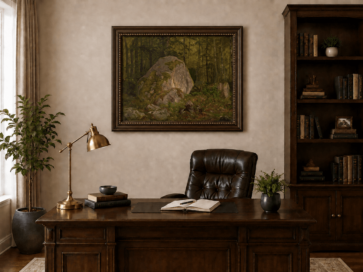 Landscape Oil Painting - Forest Boulders and Quiet Woodland Path