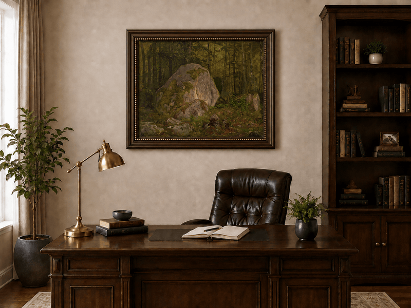 Landscape Oil Painting - Forest Boulders and Quiet Woodland Path
